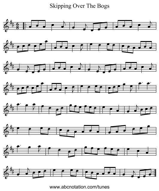 Skipping Over The Bogs - staff notation