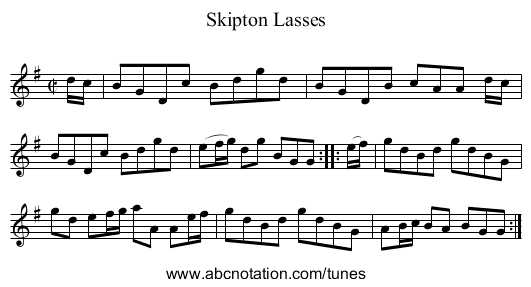 Skipton Lasses - staff notation