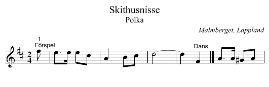 Skithusnisse - staff notation