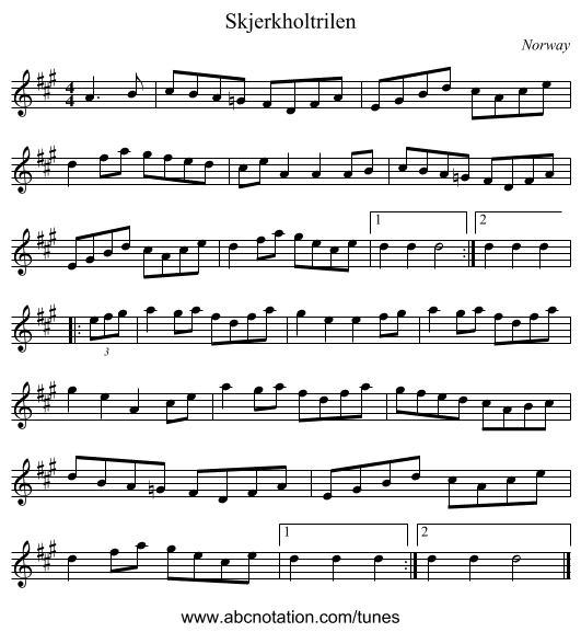 Skjerkholtrilen - staff notation