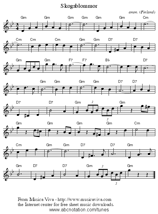 Skogsblommor - staff notation