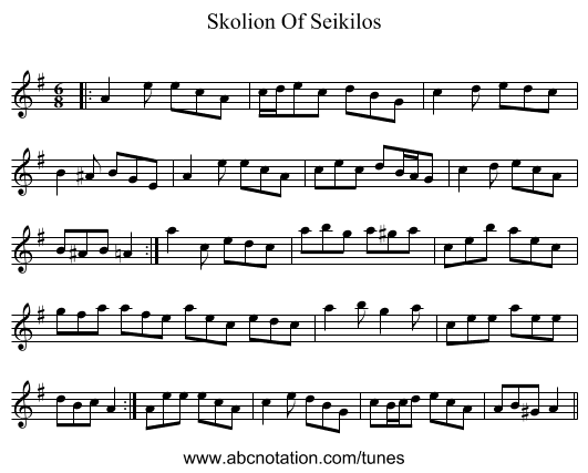 Skolion Of Seikilos - staff notation