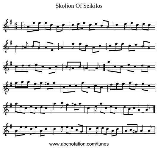 Skolion Of Seikilos - staff notation