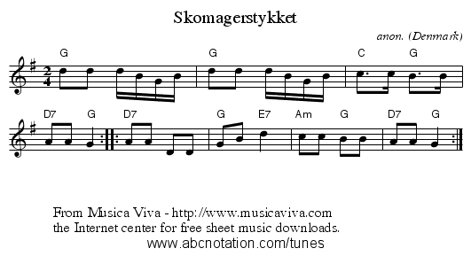 Skomagerstykket - staff notation