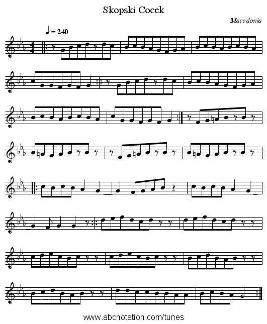 Skopski Cocek - staff notation