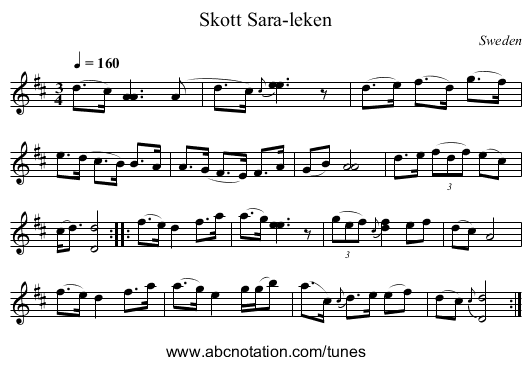 Skott Sara-leken - staff notation