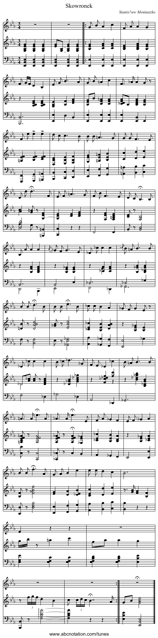 Skowronek - staff notation