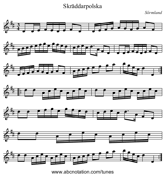 Skr&auml;ddarpolska - staff notation