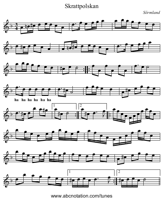 Skrattpolskan - staff notation