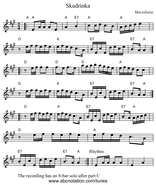 Skudrinka - staff notation