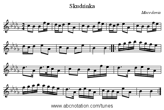 Skudrinka - staff notation