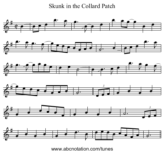 Skunk in the Collard Patch - staff notation
