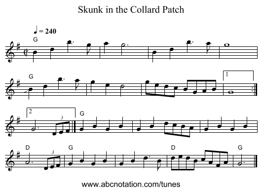 Skunk in the Collard Patch - staff notation