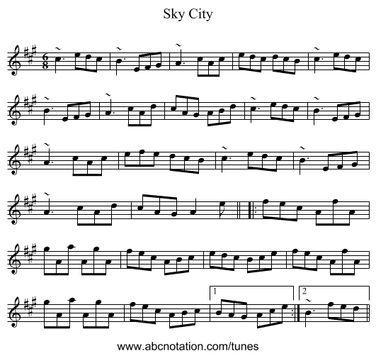 Sky City - staff notation
