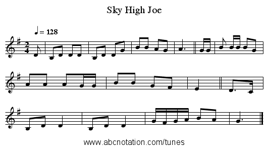 Sky High Joe - staff notation