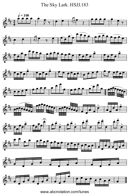 Sky Lark. HSJJ.183, The - staff notation