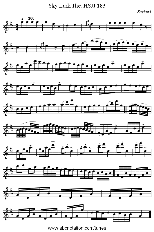 Sky Lark,The. HSJJ.183 - staff notation