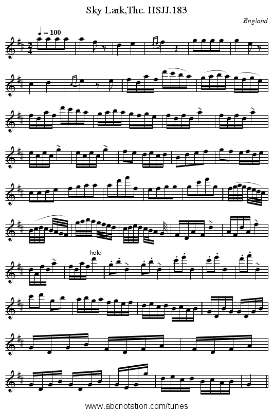 Sky Lark,The. HSJJ.183 - staff notation