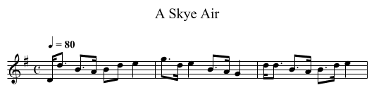 Skye Air, A - staff notation