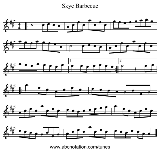 Skye Barbecue - staff notation
