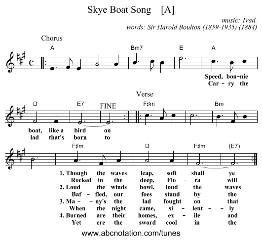 Skye Boat Song    [A] - staff notation