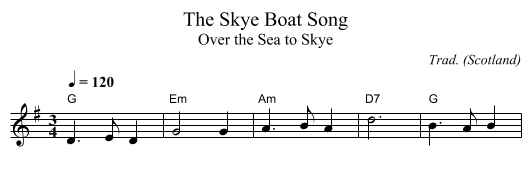 Skye Boat Song, The - staff notation