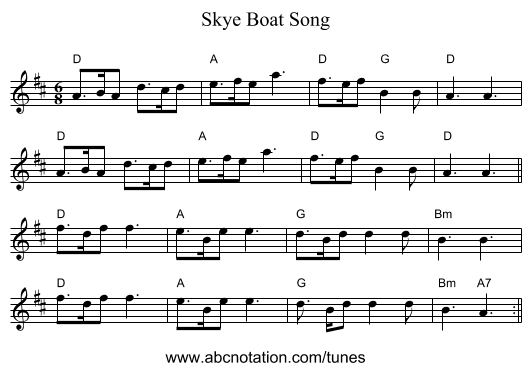 Skye Boat Song - staff notation