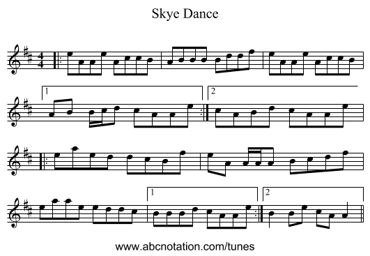 Skye Dance - staff notation