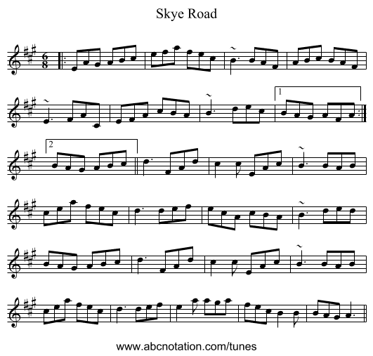 Skye Road - staff notation
