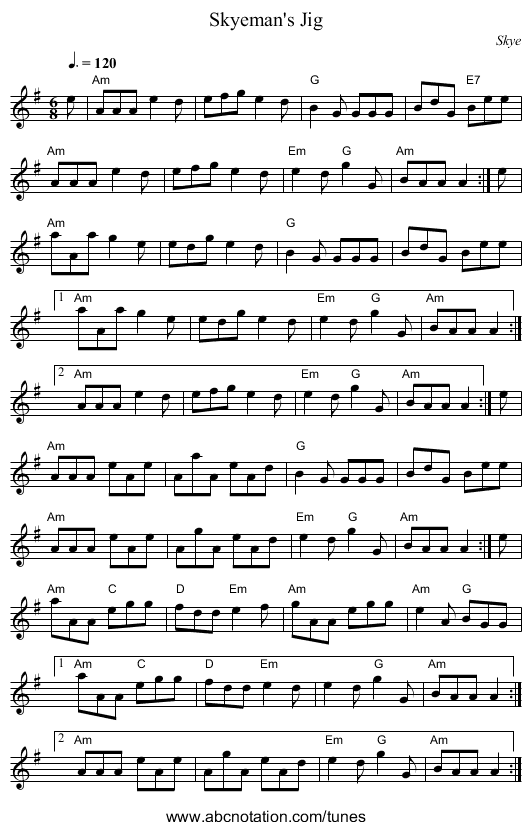 Skyeman's Jig - staff notation