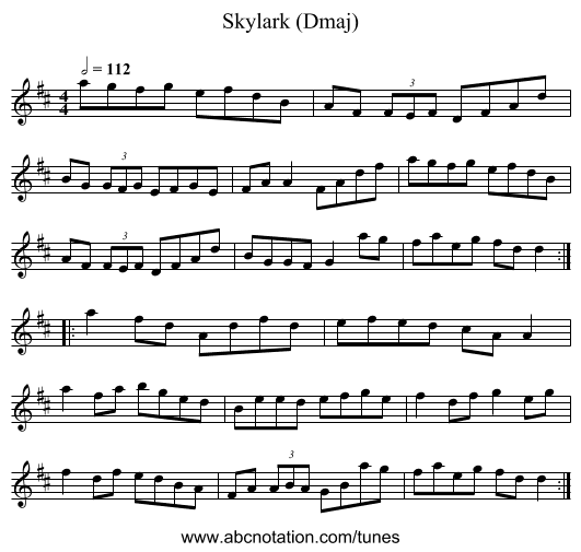 Skylark (Dmaj) - staff notation