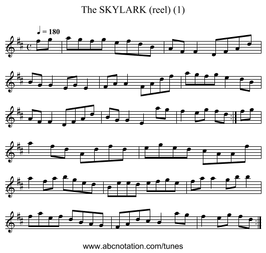 SKYLARK (reel) (1), The - staff notation