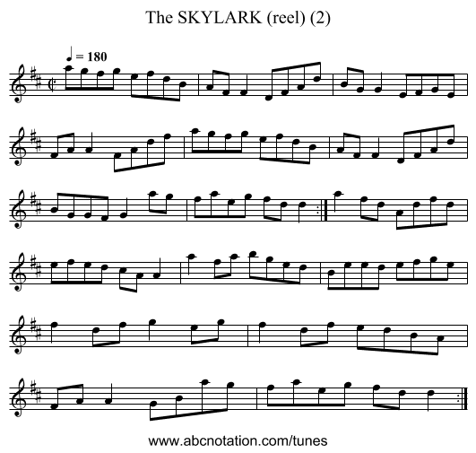 SKYLARK (reel) (2), The - staff notation