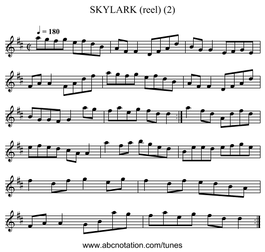 SKYLARK (reel) (2) - staff notation