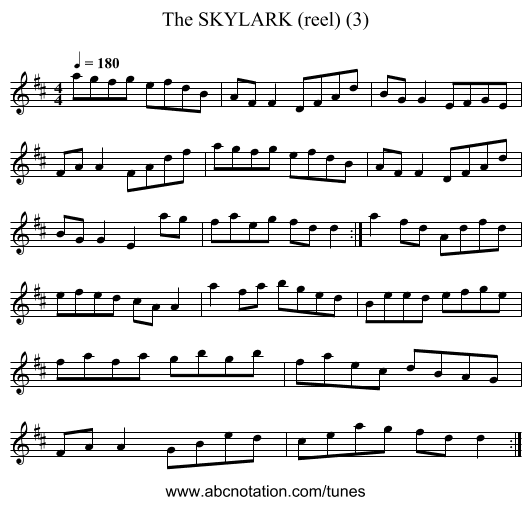 SKYLARK (reel) (3), The - staff notation