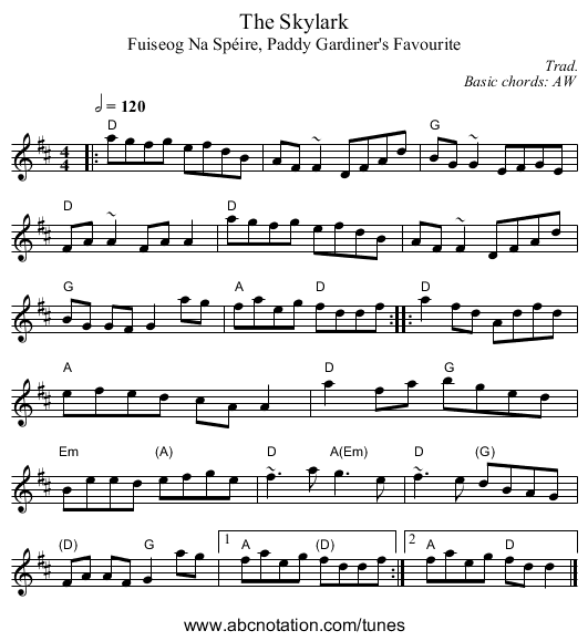 Skylark, The - staff notation