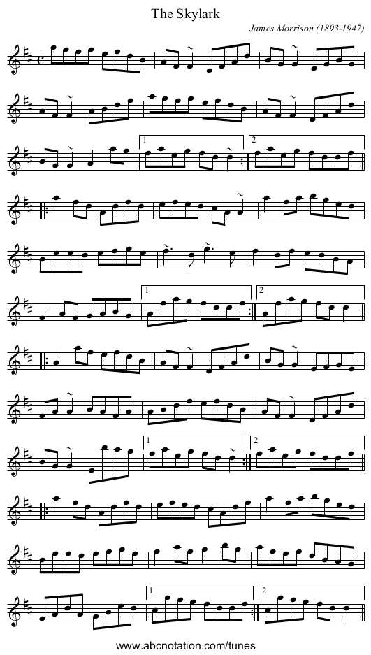 Skylark, The - staff notation