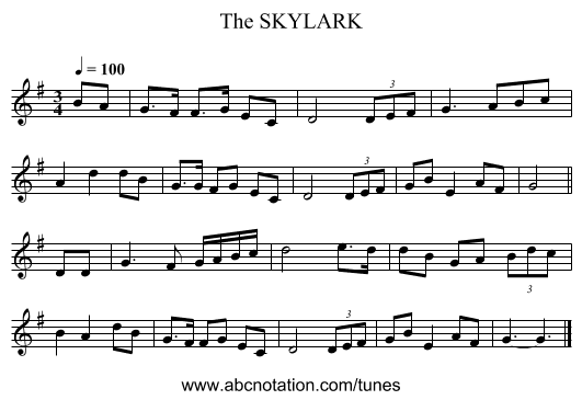 SKYLARK, The - staff notation
