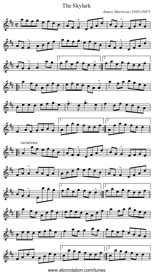 Skylark, The - staff notation