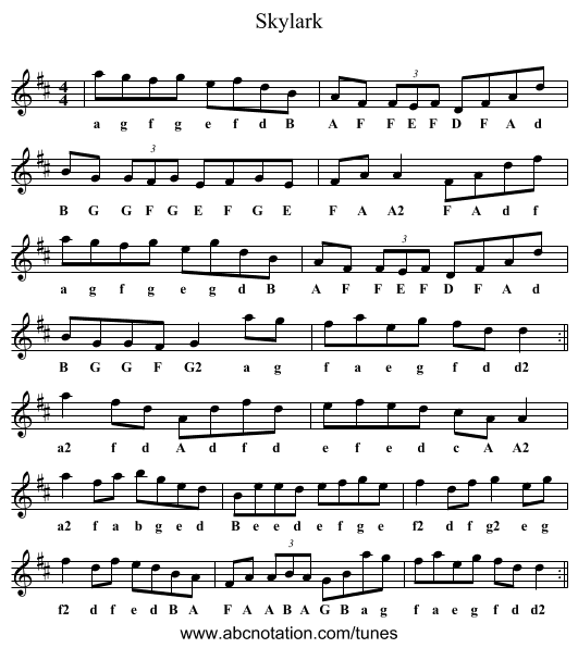 Skylark - staff notation