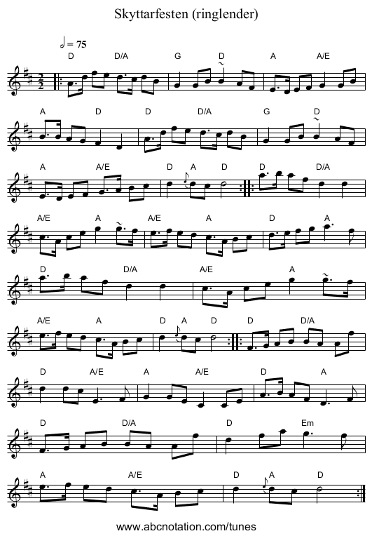 Skyttarfesten (ringlender) - staff notation