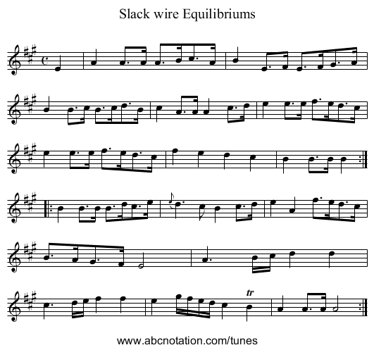 Slack wire Equilibriums - staff notation