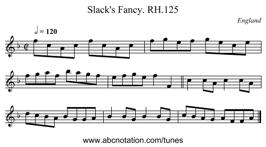 Slack's Fancy. RH.125 - staff notation