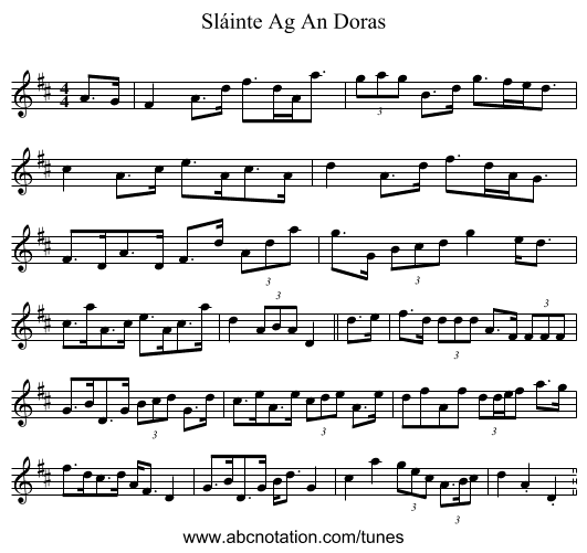 Sláinte Ag An Doras - staff notation