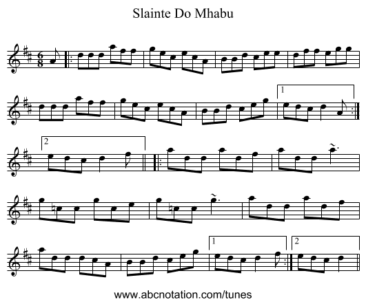 Slainte Do Mhabu - staff notation