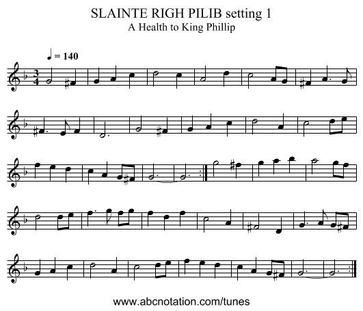 SLAINTE RIGH PILIB setting 1 - staff notation
