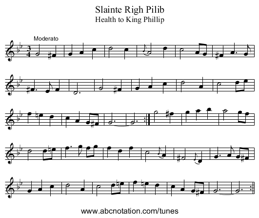 Slainte Righ Pilib - staff notation