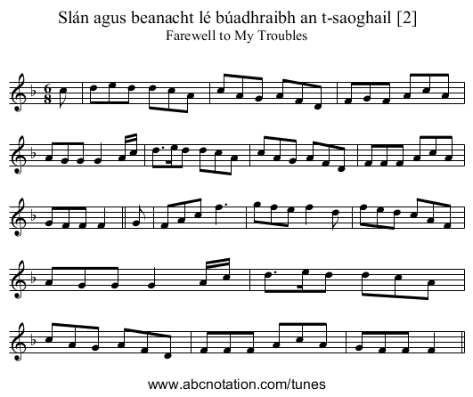 Slán agus beanacht lé búadhraibh an t-saoghail [2] - staff notation