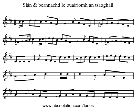 Slán & beannachd le buairiomh an tsaoghail - staff notation