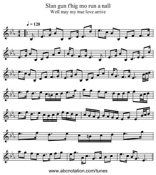 Slan gun t'hig mo run a nall - staff notation